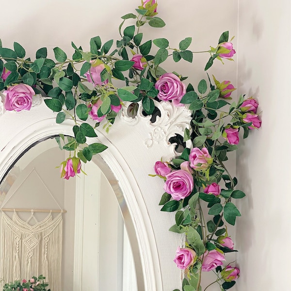 Guirlande de roses violet-rose de 1,8 m, rosiers grimpants Eden, fausse fleur de vigne, plantes artificielles, bricolage de mariage, décoration florale pour la maison