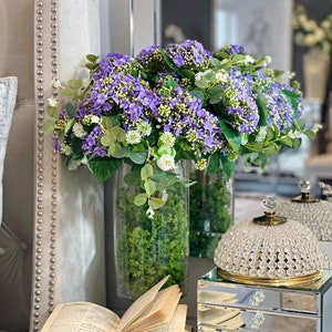 Purple hydrangea bouquet, faux flowers, artificial stems & Plants, blue hydrangea, floral arrangement, spring home decor, purple flowers