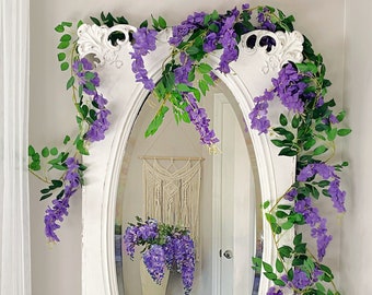 6.5 ft Purple Wisteria garland, hanging faux flower vine, artificial Plant green Leaves, wedding design, DIY tablescape floral home decor