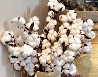 Cotton flowers stems, white artificial faux autumn flowers, rustic flowers, dry cotton branches, dried stems, floral arrangement, home decor