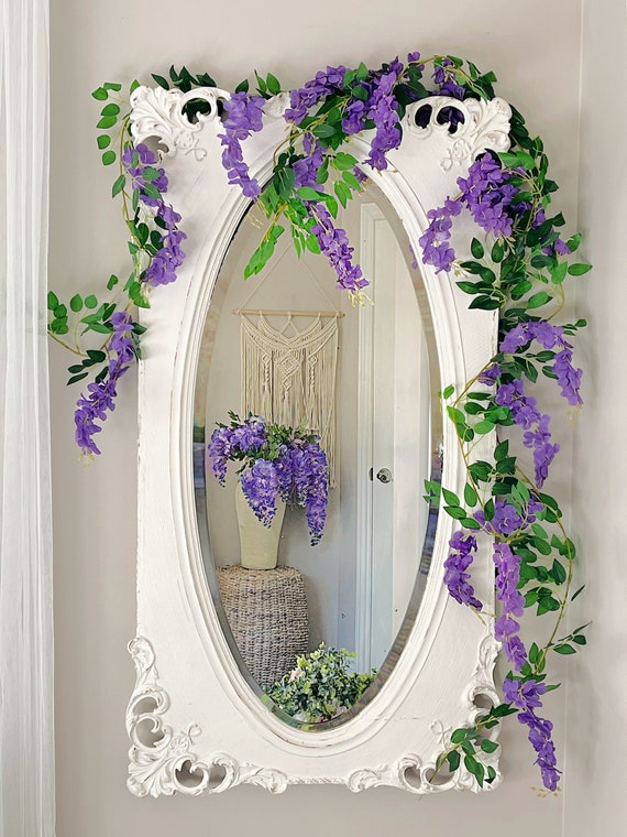 6.5 ft Purple Wisteria garland, hanging faux flower vine, artificial Plant green Leaves, wedding design, DIY tablescape floral home decor