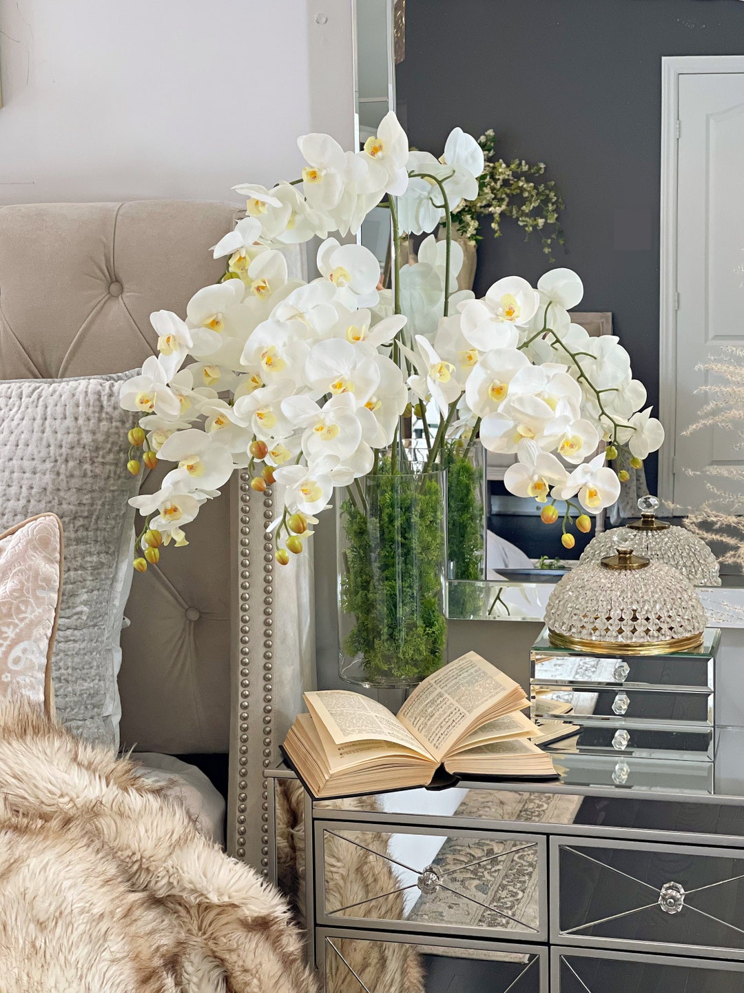 White Orchid Stems Large & Luxurious Artificial Faux Flowers Etsy