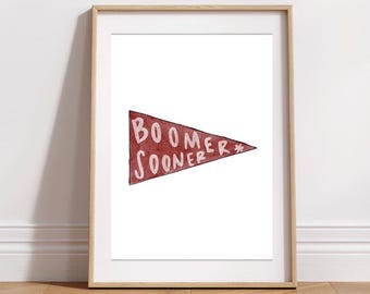 Boomer Sooner Flag, University of Oklahoma, OU Decor, College Camus Art, Oklahoma Sooners, ou Graduation, ou Prints, OU Dorm Decor