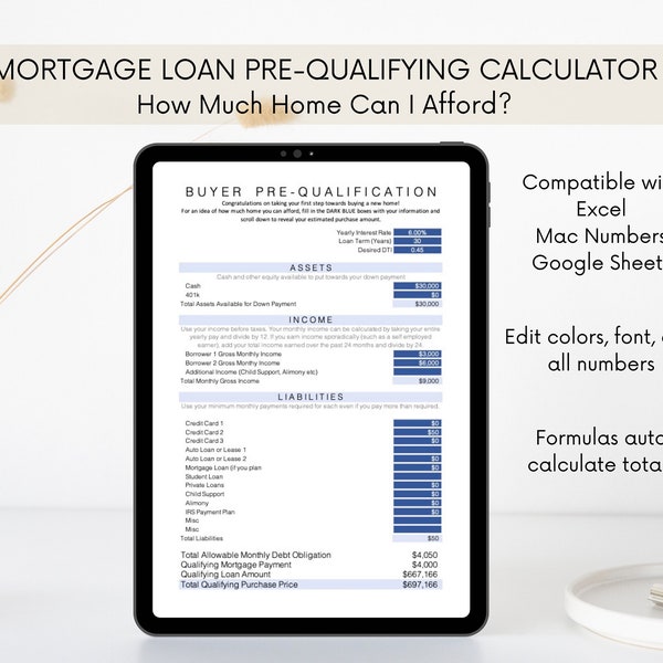 Mortgage Calculator | How Much Home Can I Afford? | Excel Template for determining home purchasing power