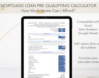 Mortgage Calculator How Much Home Can I Afford Excel - Etsy