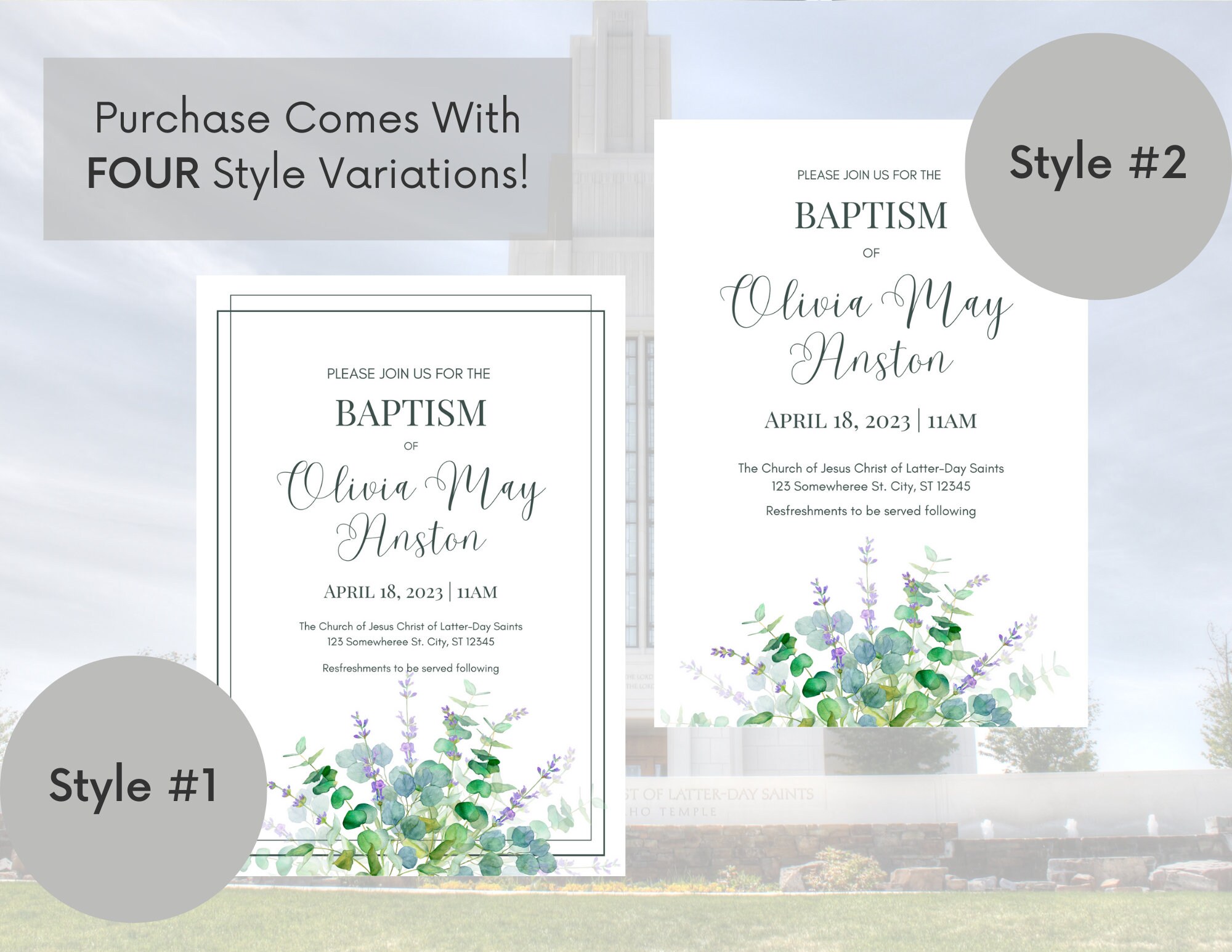 LDS Baptism Invitation Template | Mormon Baptism | Includes 5.5x8.5 &amp; 5x7 Invite Template Sizes ...