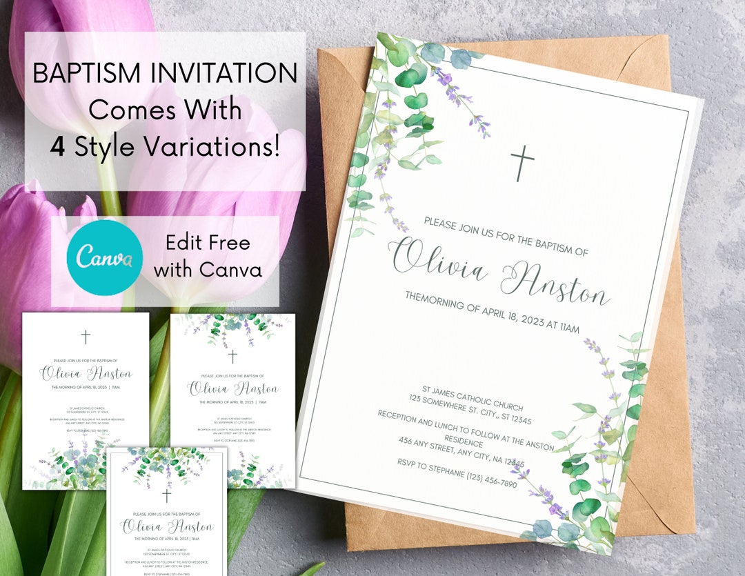 Catholic Baptism Invitation Christening Template Editable, Downloadable