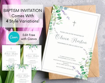 Catholic Baptism Invitation Christening Template | Editable, Downloadable and Printable through Canva.com | 5.5x8.5 or 5x7
