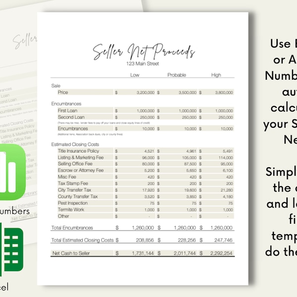 Excel Seller Net Proceeds Template | Instant Download | Auto-Calculate Net in Excel Or Mac Numbers | Easy to Use!