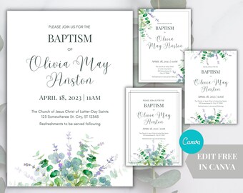 LDS Baptism Invitation Template | Mormon Baptism | Includes 5.5x8.5 & 5x7 Invite Template Sizes | Editable, Printable, from Canva