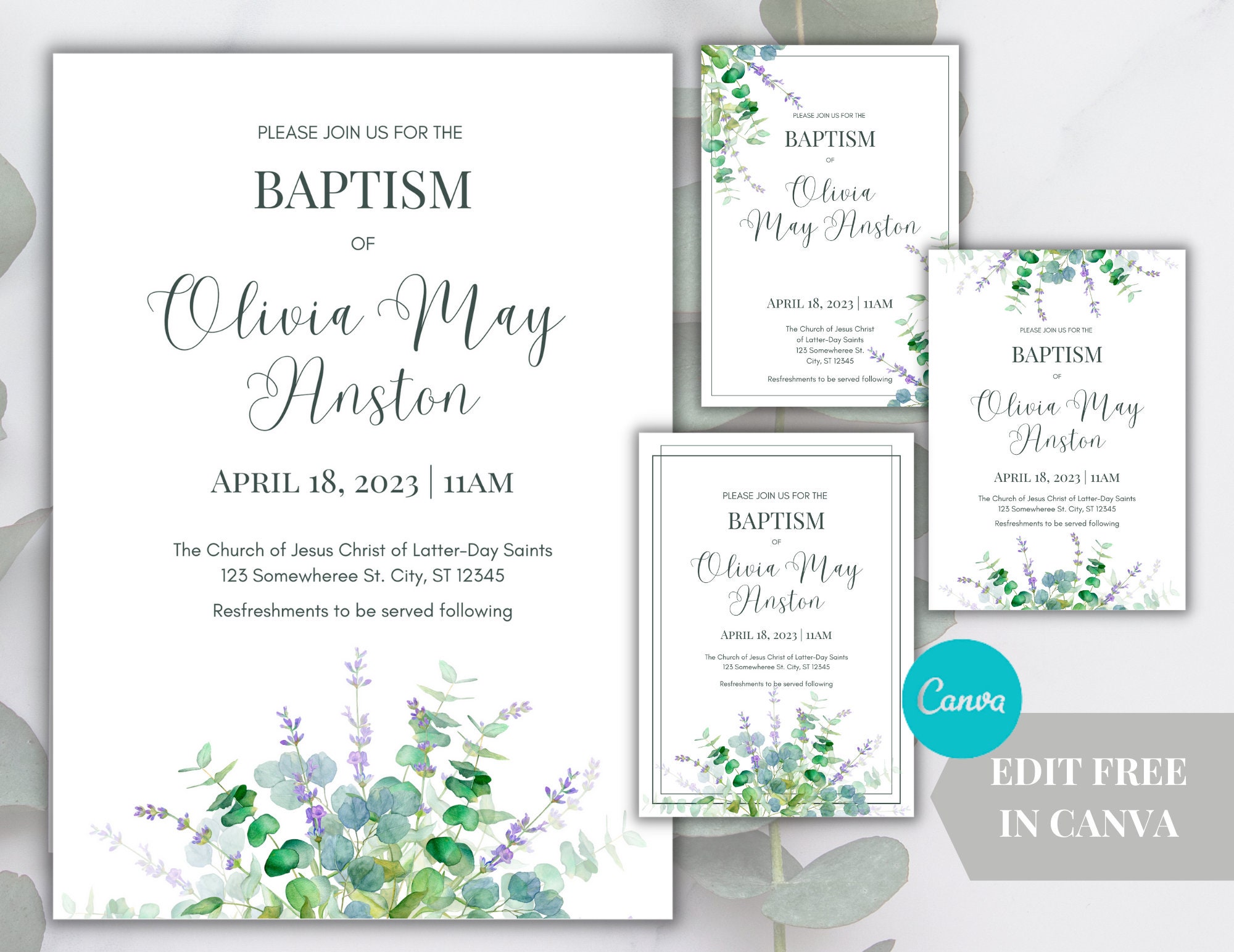 LDS Baptism Invitation Template | Mormon Baptism | Includes 5.5x8.5 ...