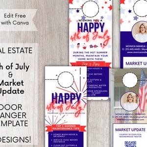 4. Juli Türhänger Vorlage für Makler | Market Update Türhänger für 4. Juli Canva Template | Bearbeitbar & druckbar