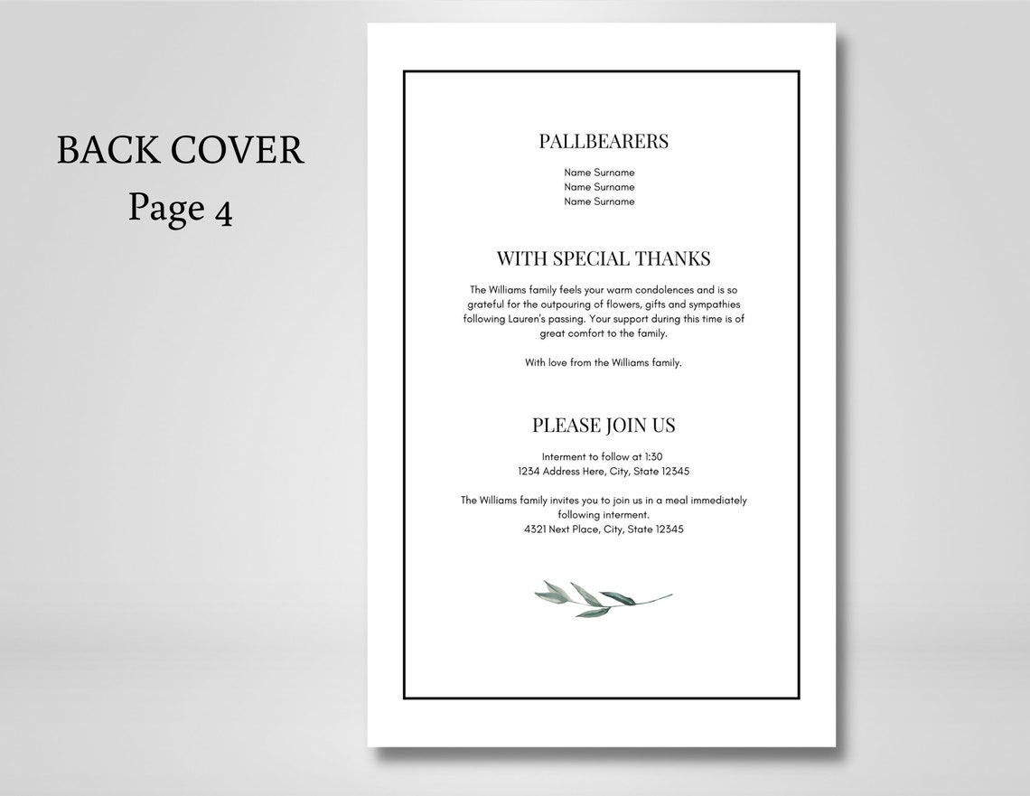 CATHOLIC Funeral Program Template 4 Page Booklet Format Editable in