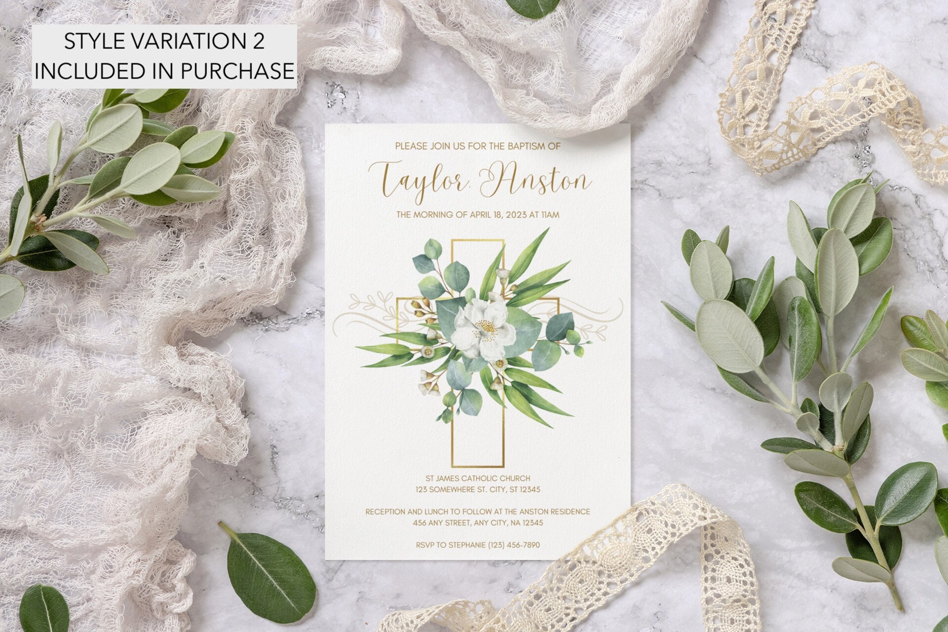 Christening Baptism Invitation | Edit in Canva Digital Template | 5.5x8.5 or 5x7 printable
