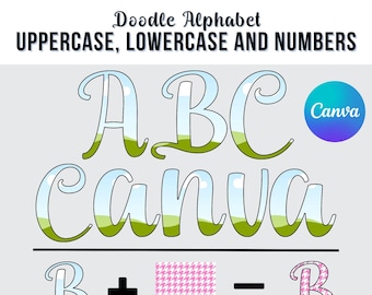 Ramki na litery Canva: czcionka Doodle Script Alphabet (pobieranie cyfrowe)