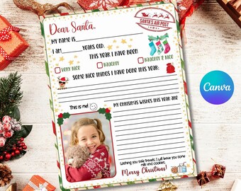 Letter to Santa Christmas Wishlist Printable, Dear Santa Letter Editable template, Kids Christmas list, Santa Claus Christmas Wish List