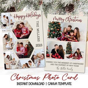Weihnachtsfotokarte bearbeitbare Vorlage, personalisierte Fotofeiertagskarte, Familienfotokarte-Postkartenvorlage, Boho-Weihnachtskarte