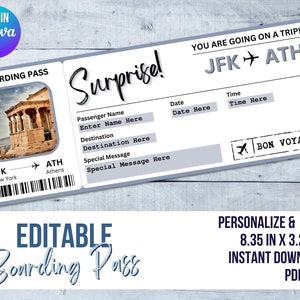 Surprise Trip Reveal, Boarding Pass Template Instant Download, editable boarding pass Canva template, Custom Plane Ticket Template