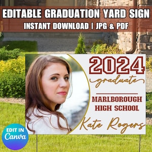 Custom Photo Graduation Yard Sign: Class of 2024 Canva Template (Digital Download)
