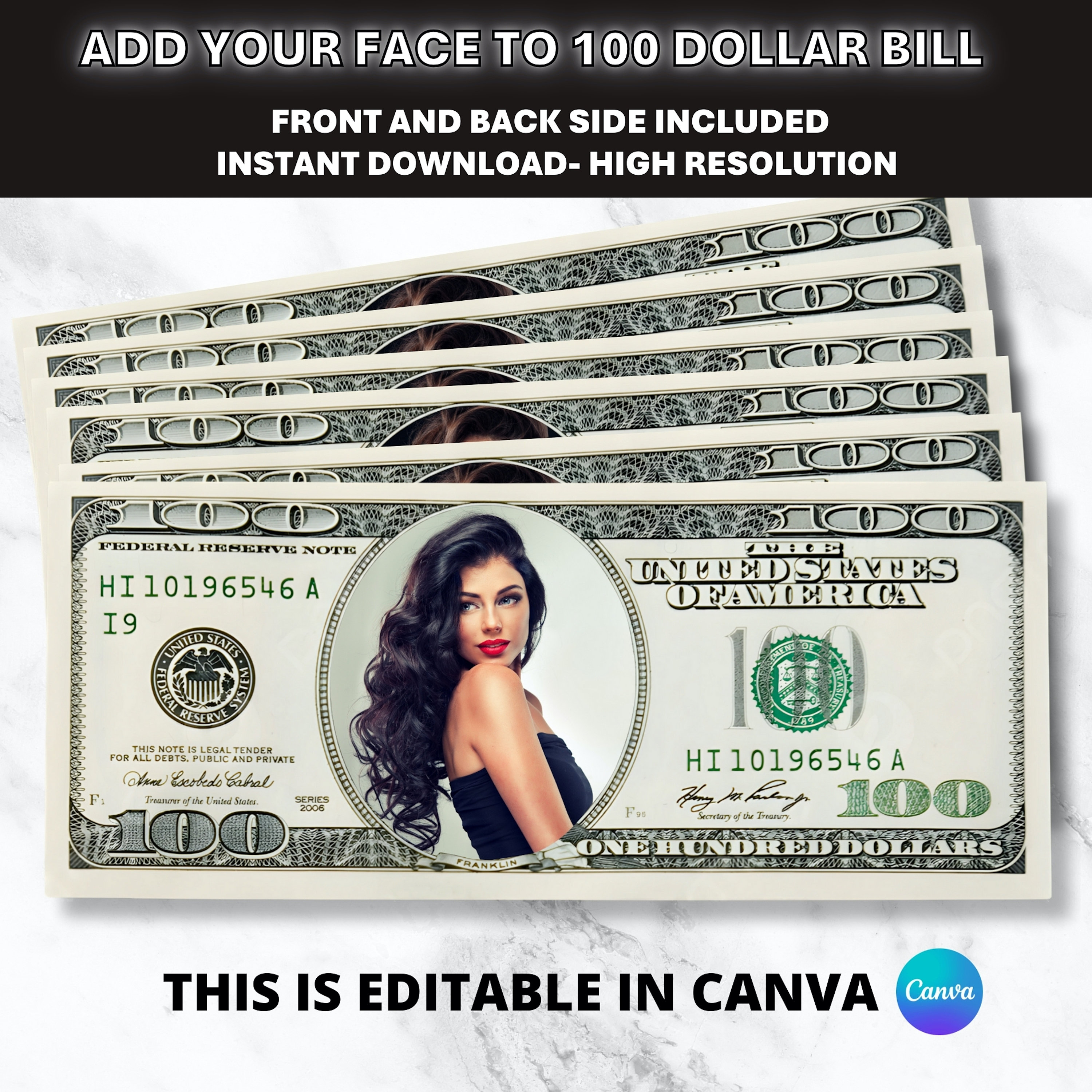 Dollar Bill Template, Your Face on Money, Personalized Dollar, Editable Dollar Bill Template, Your Face on Money, Personalized Dollar, Editable