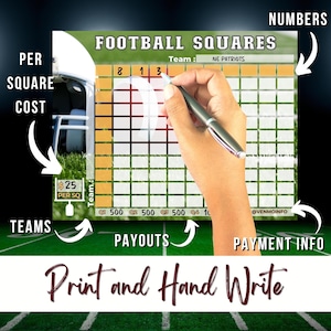Football Squares Printable Template, Superbowl Squares Printable, Fundraiser Template, Squares ...