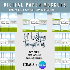 Digital paper mockup editable template, Etsy listing Mockup bundle, Scrapbook Paper mockup,  Canva Mockup designs,  Etsy product mockup