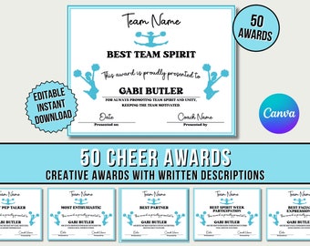 Cheer Awards Certificate Template: Editable Cheerleading Team Gifts (PDF)