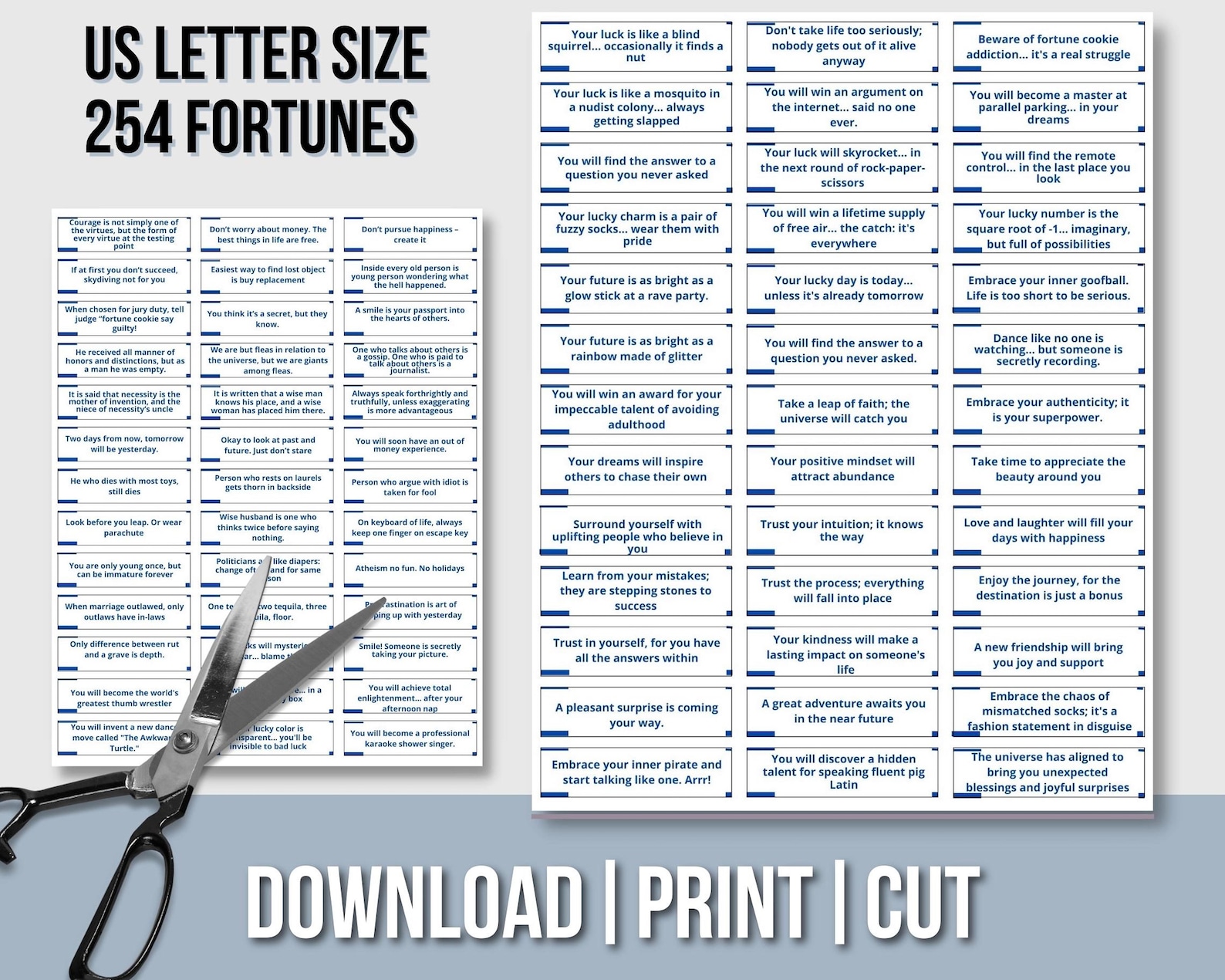 Printable Fortunes for DIY Fortune Cookie, Custom Party Favors Chinese