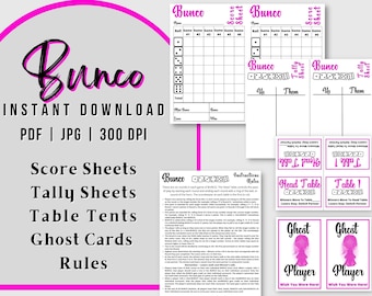 Bunco Score Sheet, Bunco Tally Sheet, Bunco Printables, Bunco Bundle, Bunco score Card for bunco Party & ladies night, table number cards