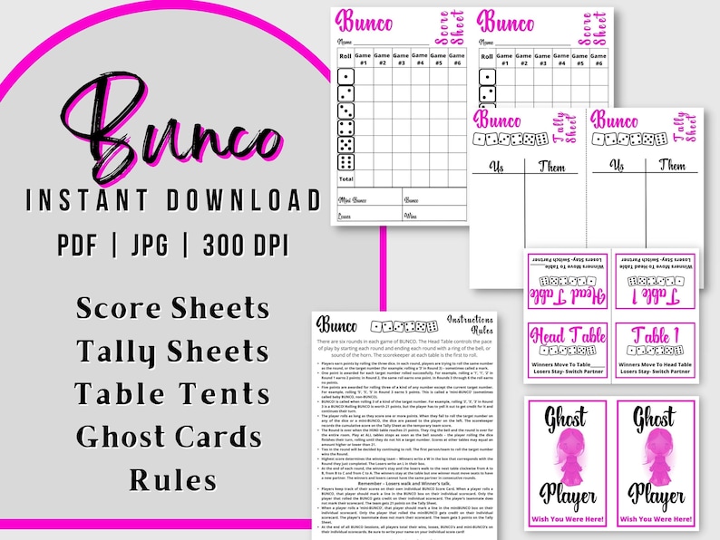 Bunco Score Sheet, Bunco Tally Sheet, Bunco Printables, Bunco Bundle ...