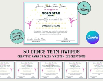 Dance Team Awards: Editable Certificate Templates (Canva)