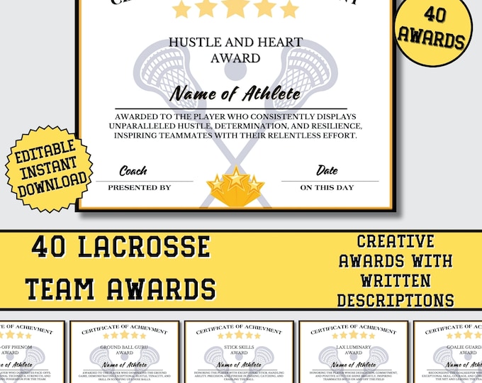 Editable Lacrosse Certificates Men's &amp; Women's Printable, Create Your Own Award Template - Etsy