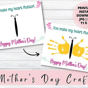 Mothers Day Handprint craft Printable Card, DIY Mothers day gift handprint Keepsake, Mothers Day Keepsake Handprint art, Butterfly Printable