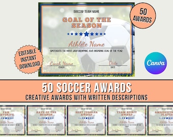 Soccer Awards: Editable Team Certificates, End of Season Gift (Canva Template)