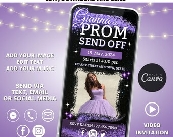 Animated Purple Prom Send Off Video Invitation (Digital Download)