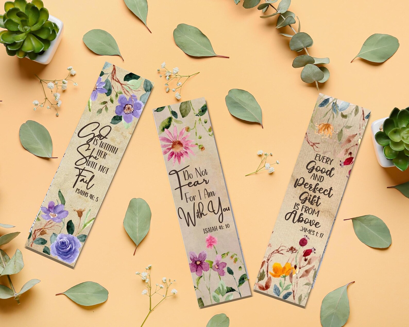 Floral Bible Verse Bookmarks: Scripture Watercolor Set (digital ...