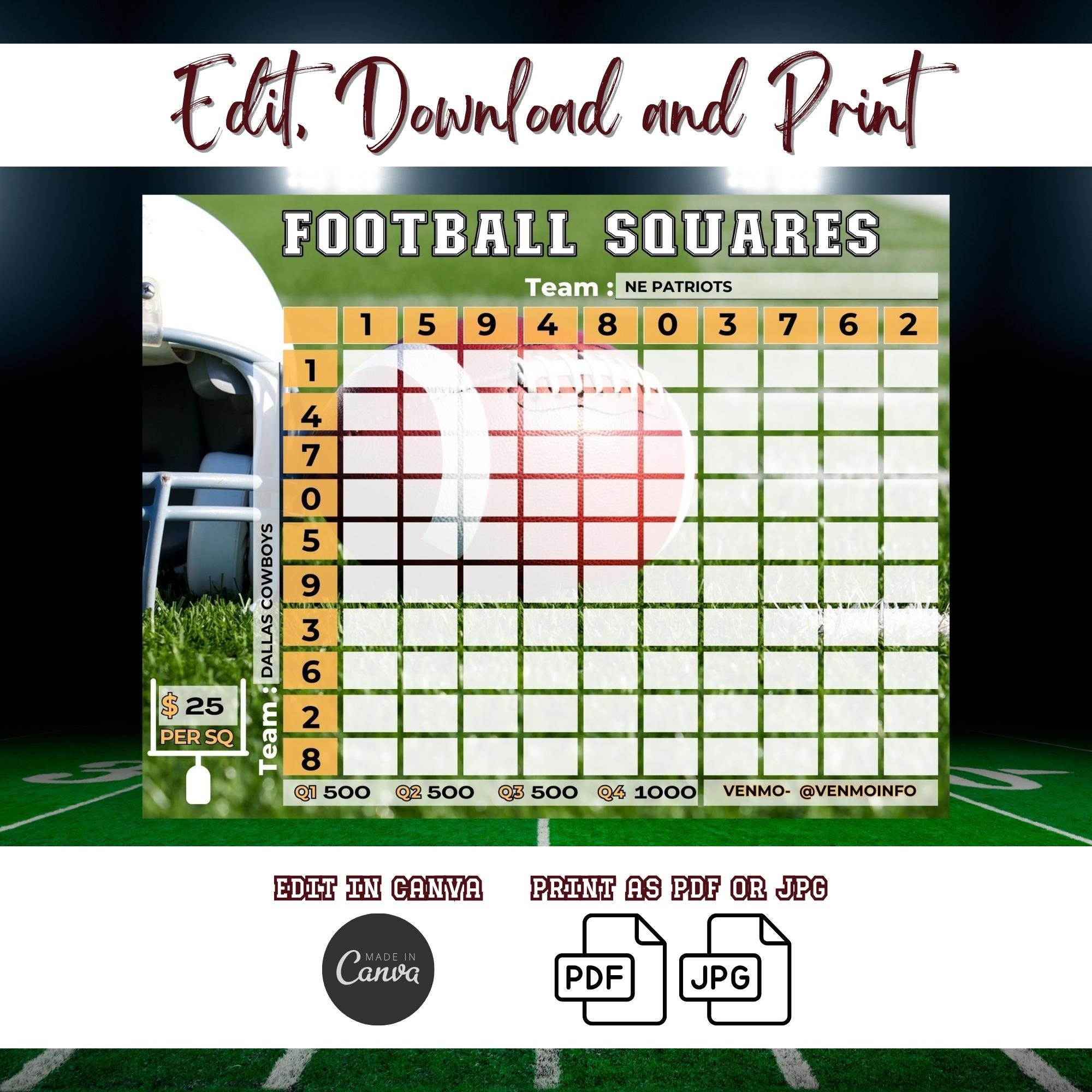 Football Squares Printable Template Superbowl Squares Printable Football Squares Printable Template Superbowl Squares Printable