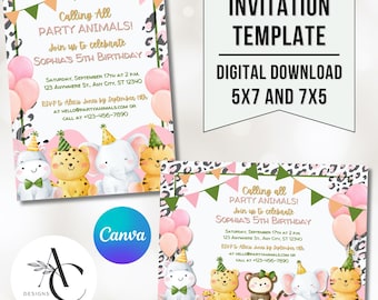 Jungle Animals Birthday Invitation: Safari Party, Leopard Print (Digital Invite)