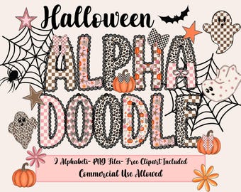 Halloween Doodle Letters PNG: Coquette Alphabet & Clipart (Digital Download)