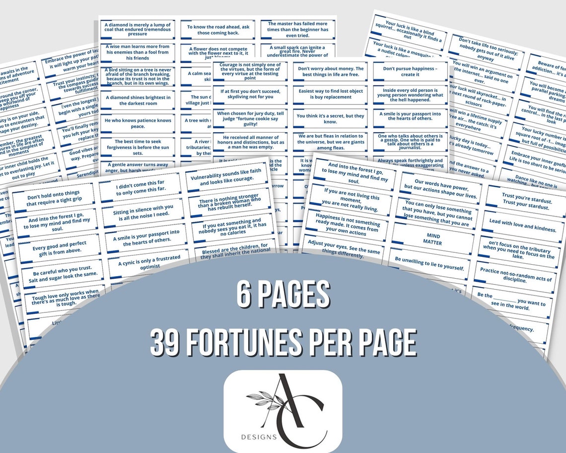 Printable Fortunes for DIY Fortune Cookie, Custom Party Favors Chinese