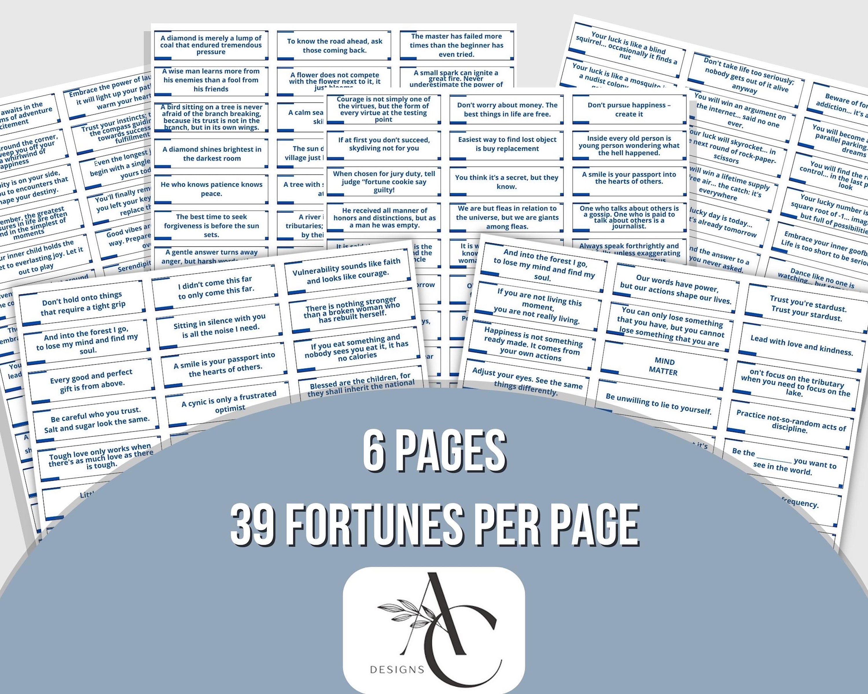 Printable Fortunes for DIY Fortune Cookie, Custom Party Favors Chinese ...