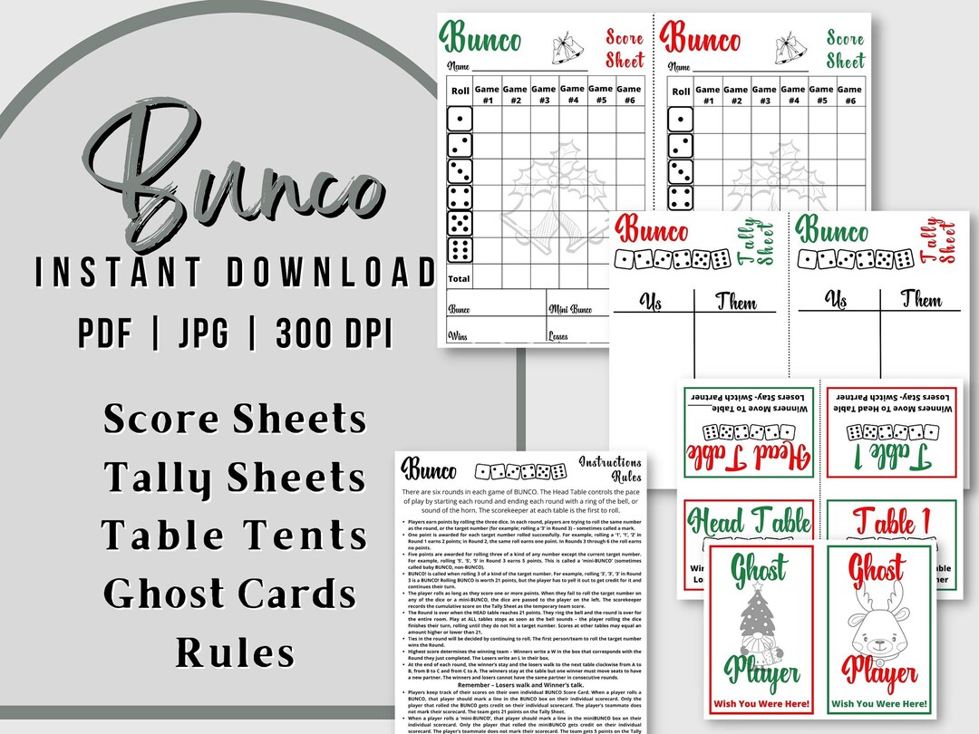 Bunco Score Sheet, Bunco Tally Sheet, Bunco Printables, Bunco Bundle ...