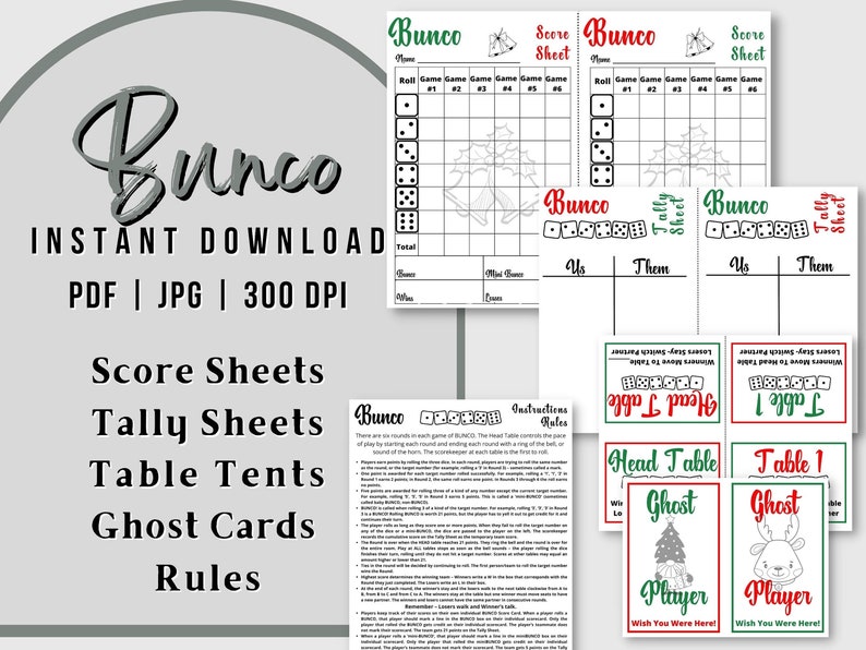 Bunco Score Sheet, Bunco Tally Sheet, Bunco Printables, Bunco Bundle ...