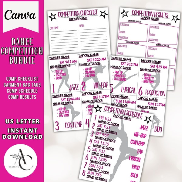 Dance Competition bundle for Dance Moms & teachers, Garment Bag Costume Tags, Dance planner template, Dance Show organizer digital checklist