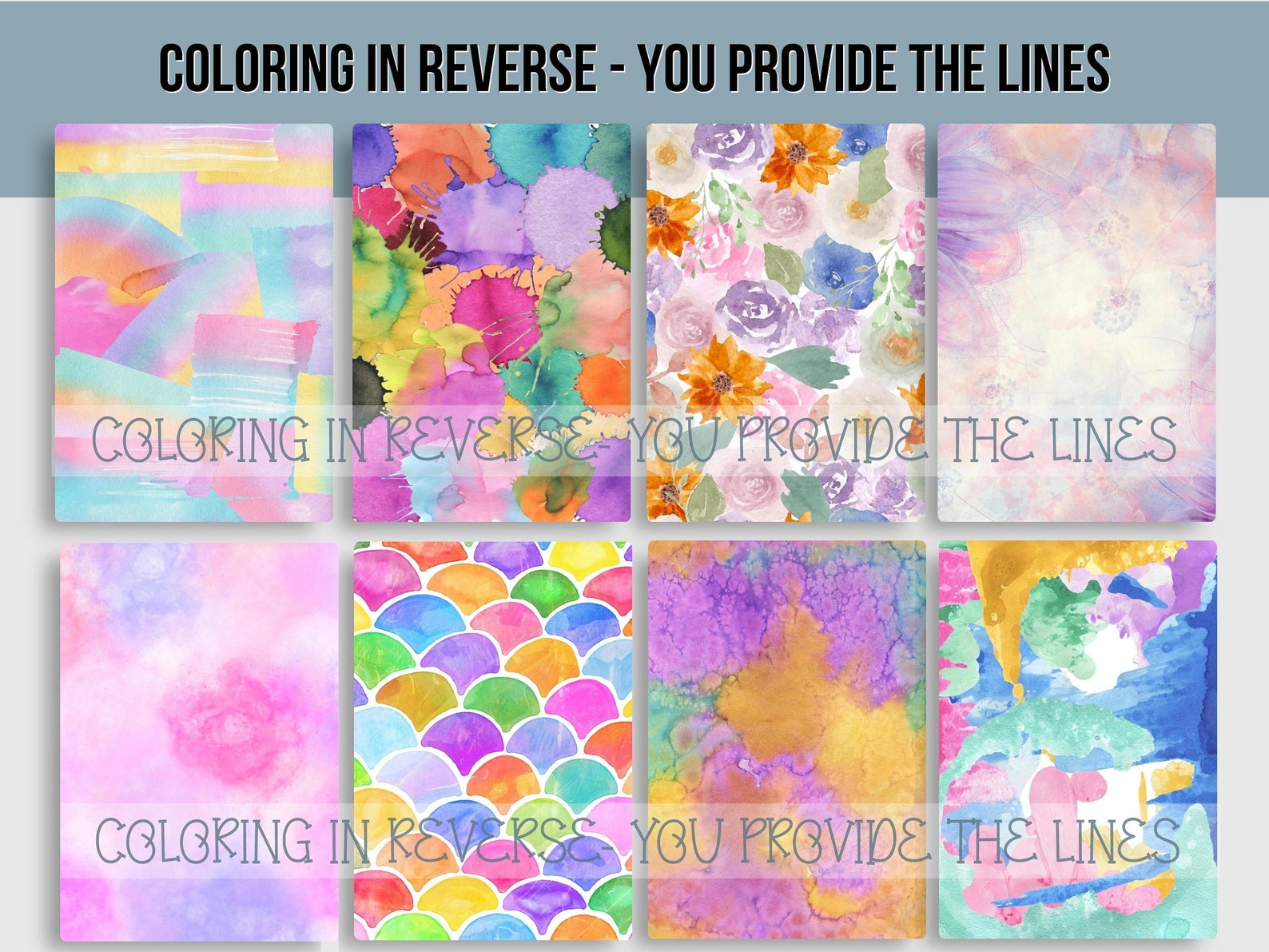 Backwards Coloring Digital Coloring Book PDF for Stress Relief