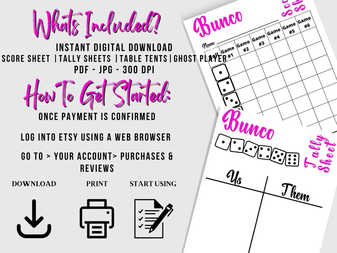 Bunco Score Sheet Bunco Tally Sheet Bunco Printables Bunco - Etsy