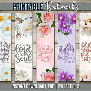 Bible Verse Printable Bookmarks, Bible Bookmark Set, Custom Bookmark For Women, Cute Floral Bookmark,  Scripture Bookmarks, Book Mark