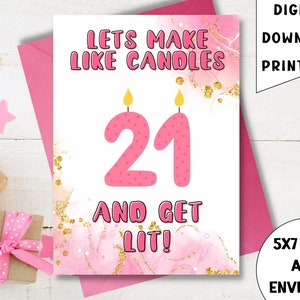 21. Geburtstag druckbare Karte mit Umschlag Vorlage, DIY Geburtstagskarte, Wortspiel Geburtstagskarte, Freund Geburtstagskarte,