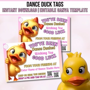 Editable Dance Duck Tag, Cheerleader good luck treat tag, Dance Team Printable Duck Tag, Dancing Gift ideas, Instant Download, Dance Ducked