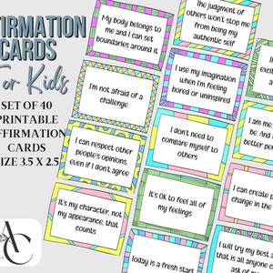 Positive Affirmationskarten für Kinder, 32 druckbare Kinder Affirmationen, Lunch Box Notizen, Ermutigungskarten, digitaler Download PDF